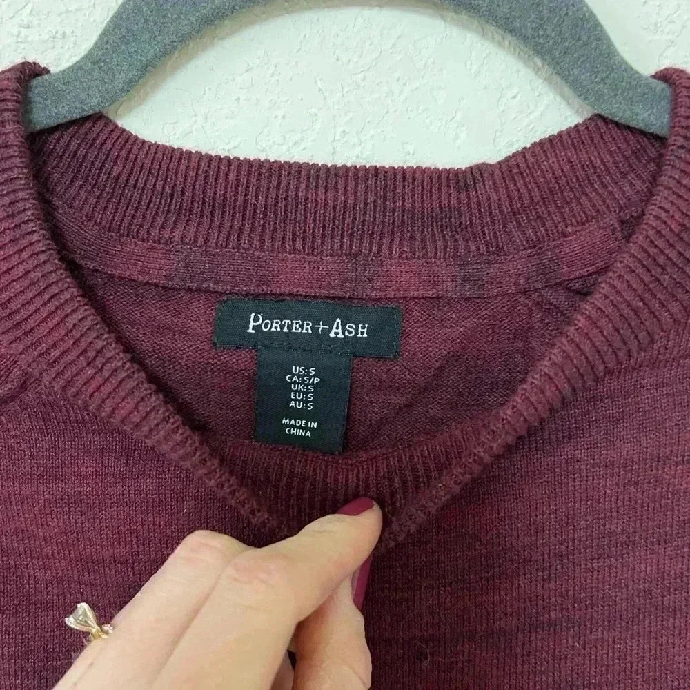 Porter + Ash Men’s Burgundy Cotton Marled Crewneck Sweater Small
